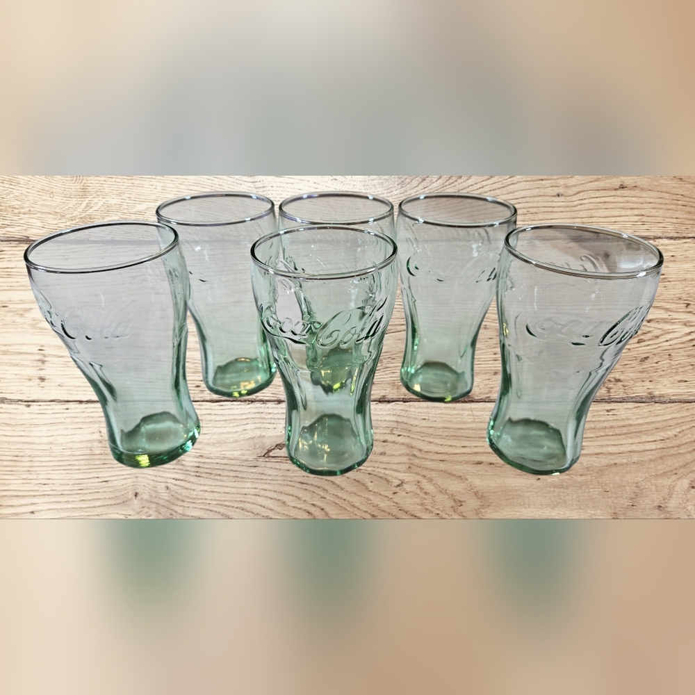 Vintage Coca Cola Libby Classic 6 oz. Green Glass Tumblers - Set of 6